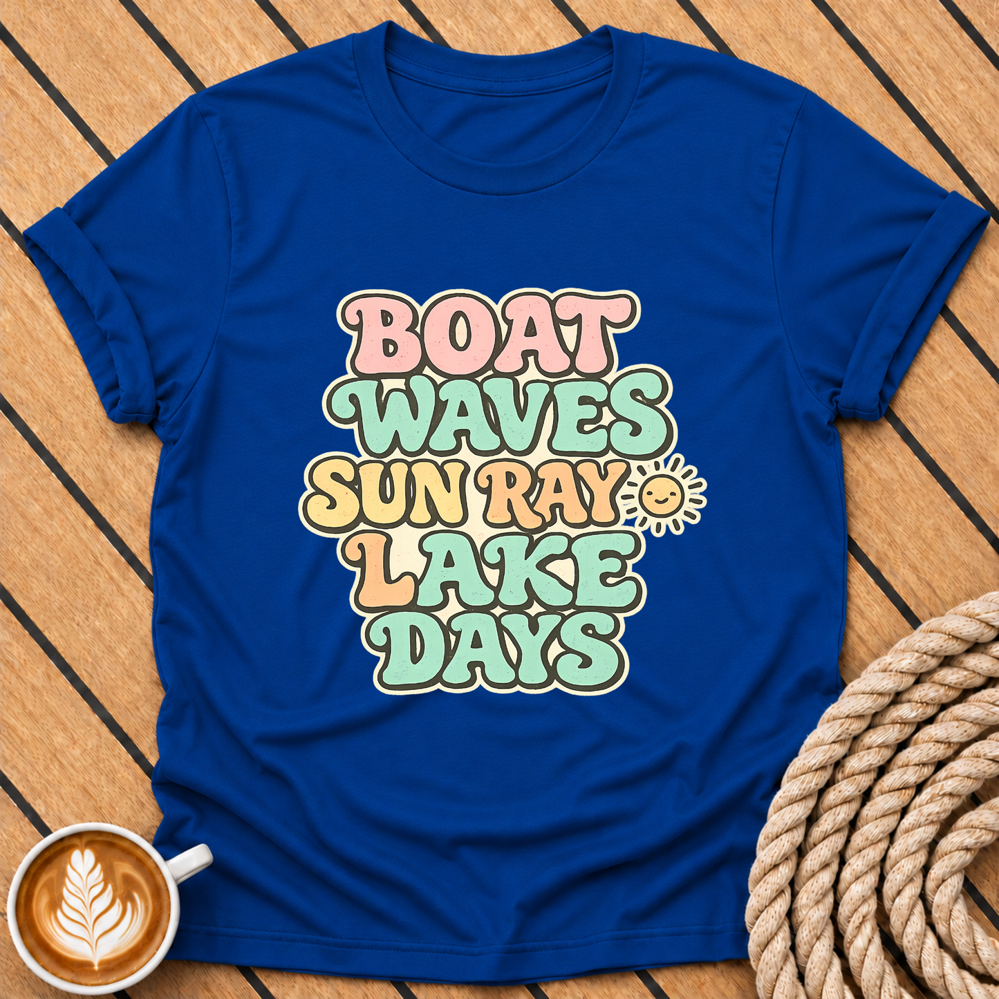 Boat Waves Sun Ray Retro Summer Lake Days T-Shirt