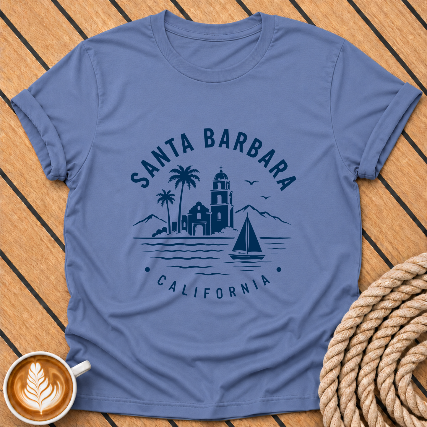 Santa Barbara Coastal T-Shirt โ California Skyline & Palm Tree Tee
