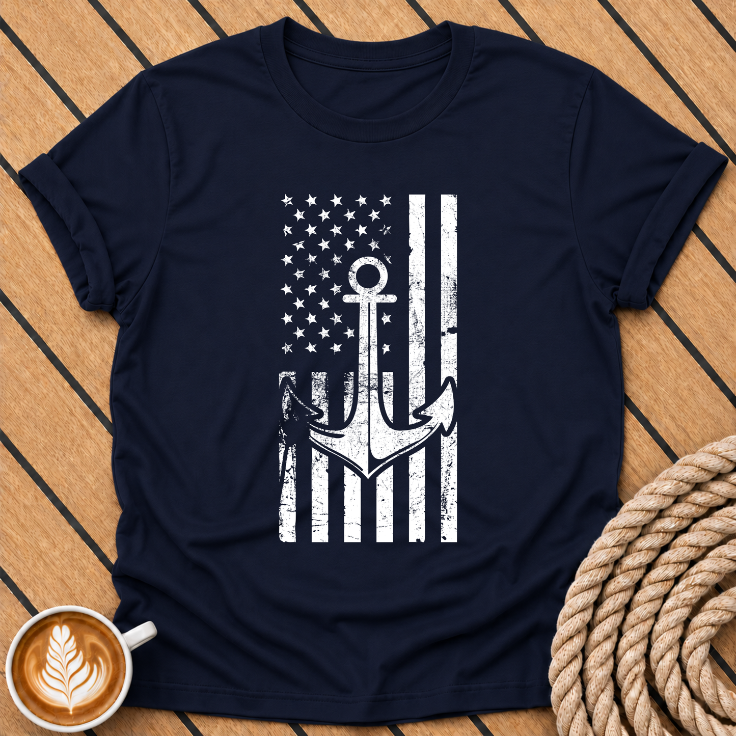 Anchor American USA Flag Vintage Nautical Patriotic T-Shirt