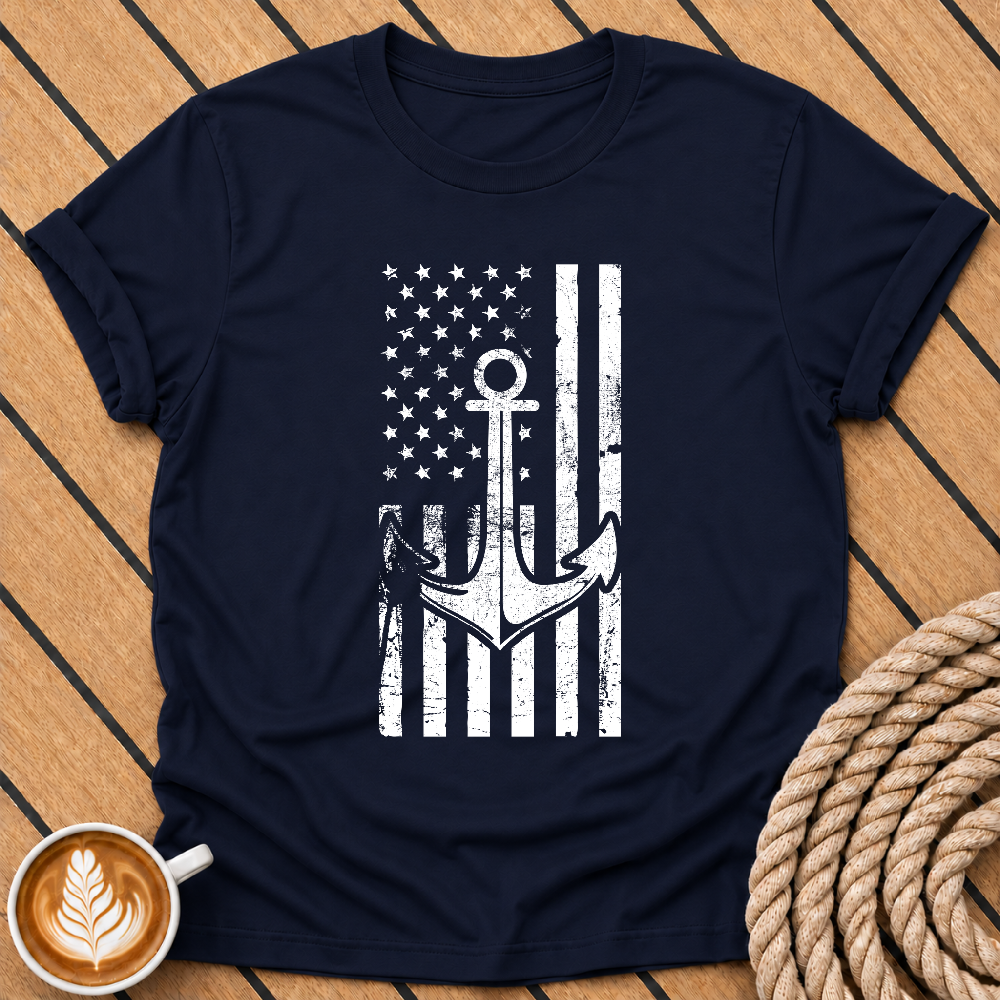 Anchor American USA Flag Vintage Nautical Patriotic T-Shirt