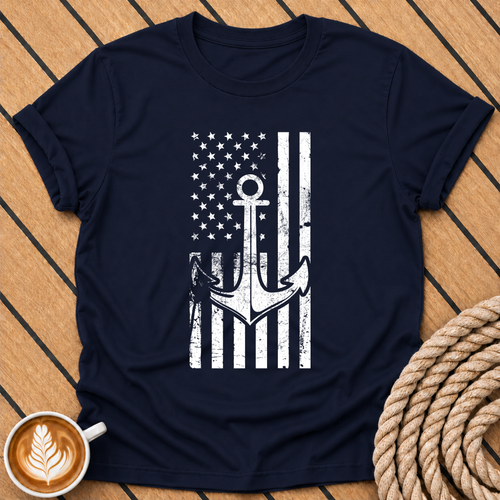 Anchor American USA Flag Vintage Nautical Patriotic T-Shirt