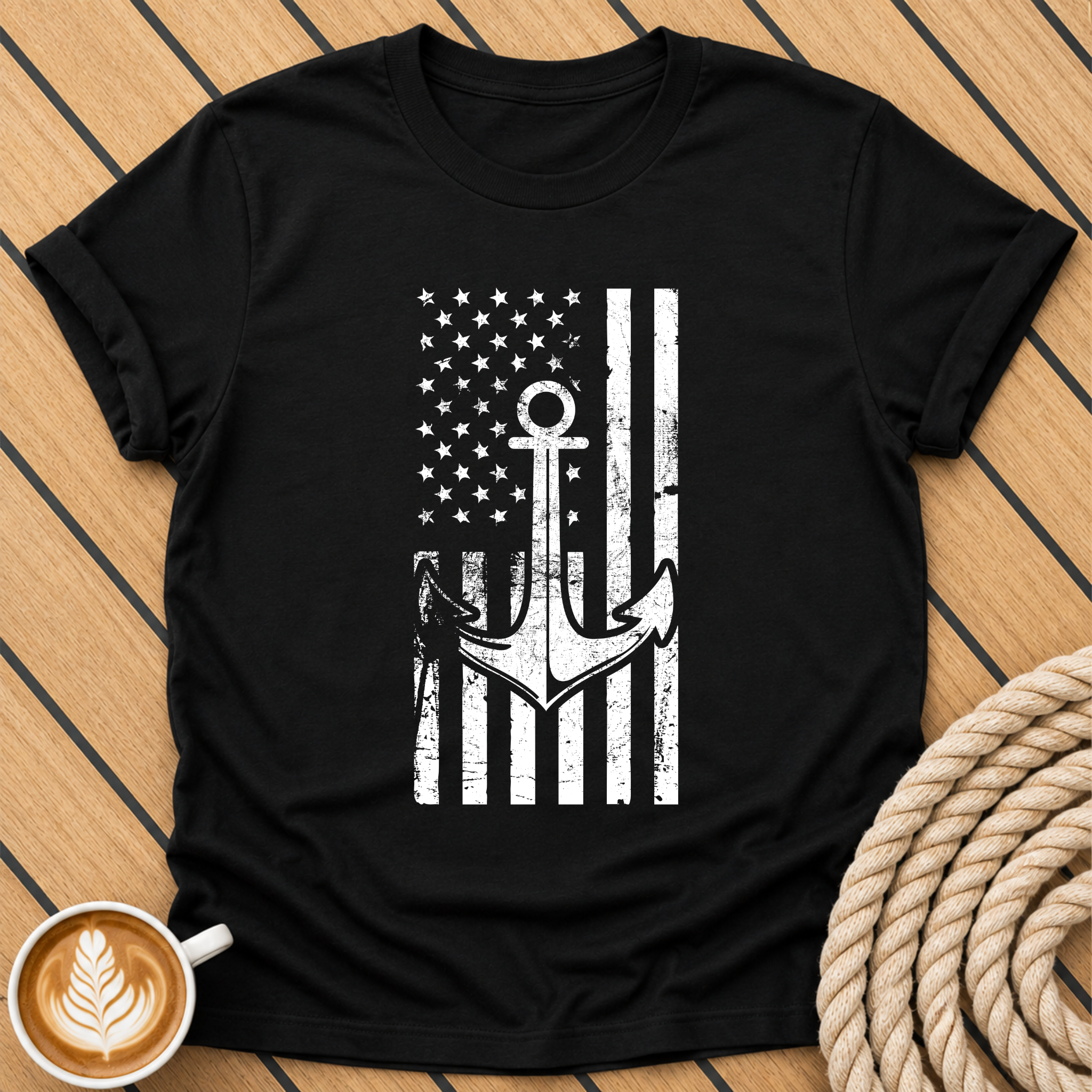 Anchor American USA Flag Vintage Nautical Patriotic T-Shirt