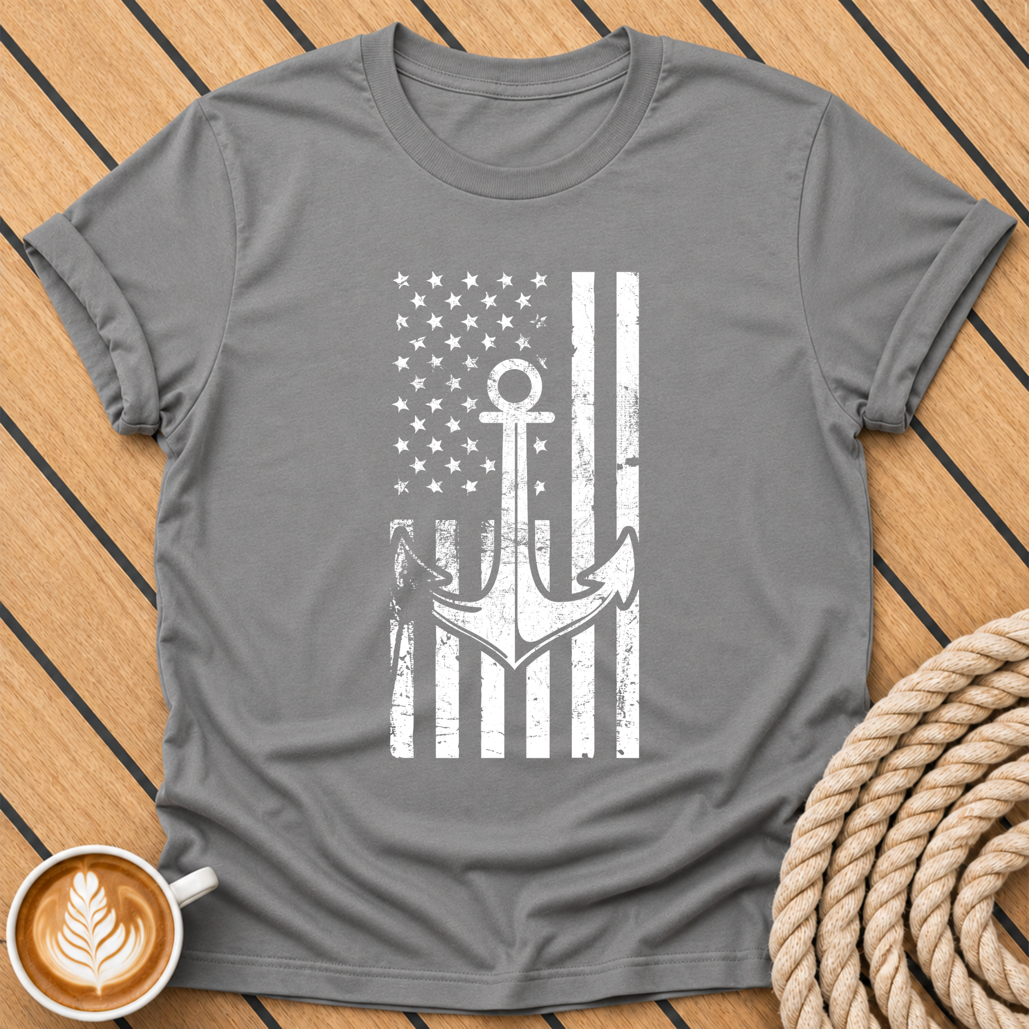 Anchor American USA Flag Vintage Nautical Patriotic T-Shirt