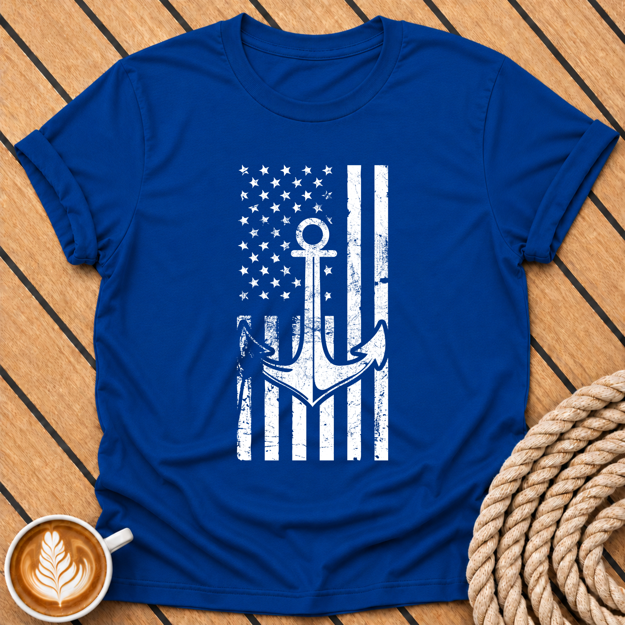 Anchor American USA Flag Vintage Nautical Patriotic T-Shirt