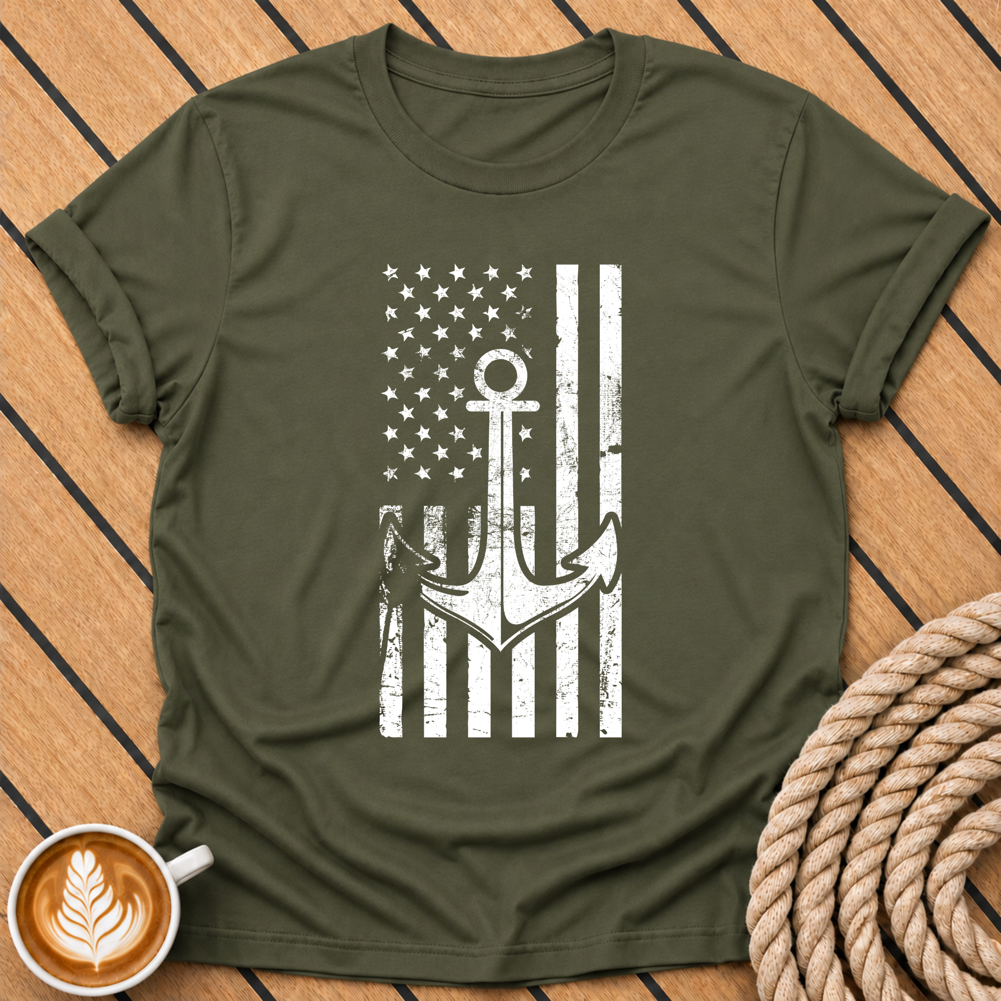 Anchor American USA Flag Vintage Nautical Patriotic T-Shirt