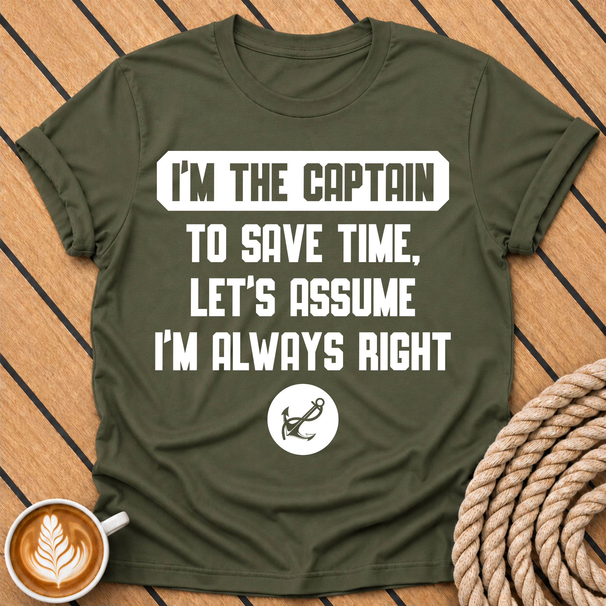 I'm the Captain To Save Time Let's Assume I'm Always Right Funny Captain Quote T-Shirt