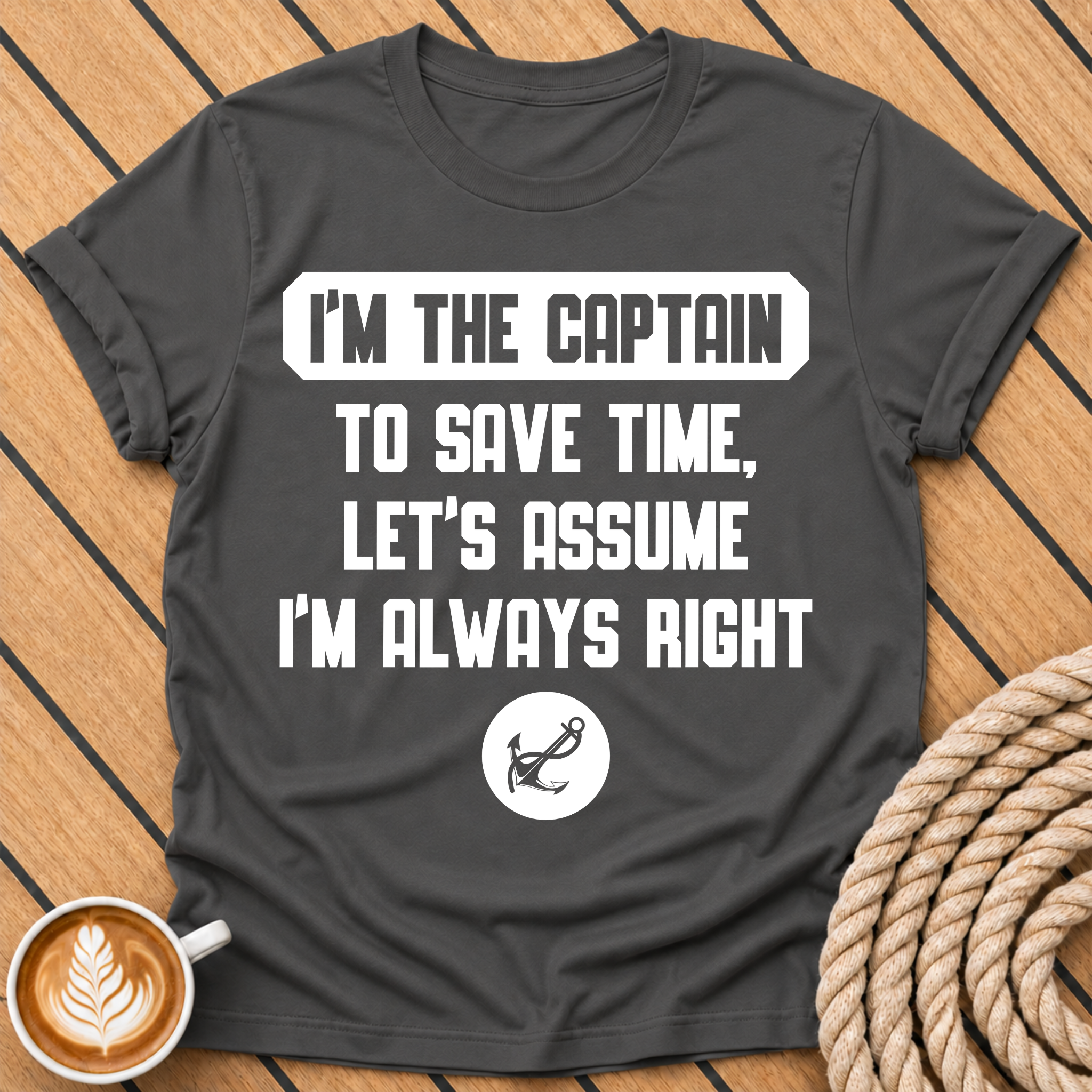 I'm the Captain To Save Time Let's Assume I'm Always Right Funny Captain Quote T-Shirt