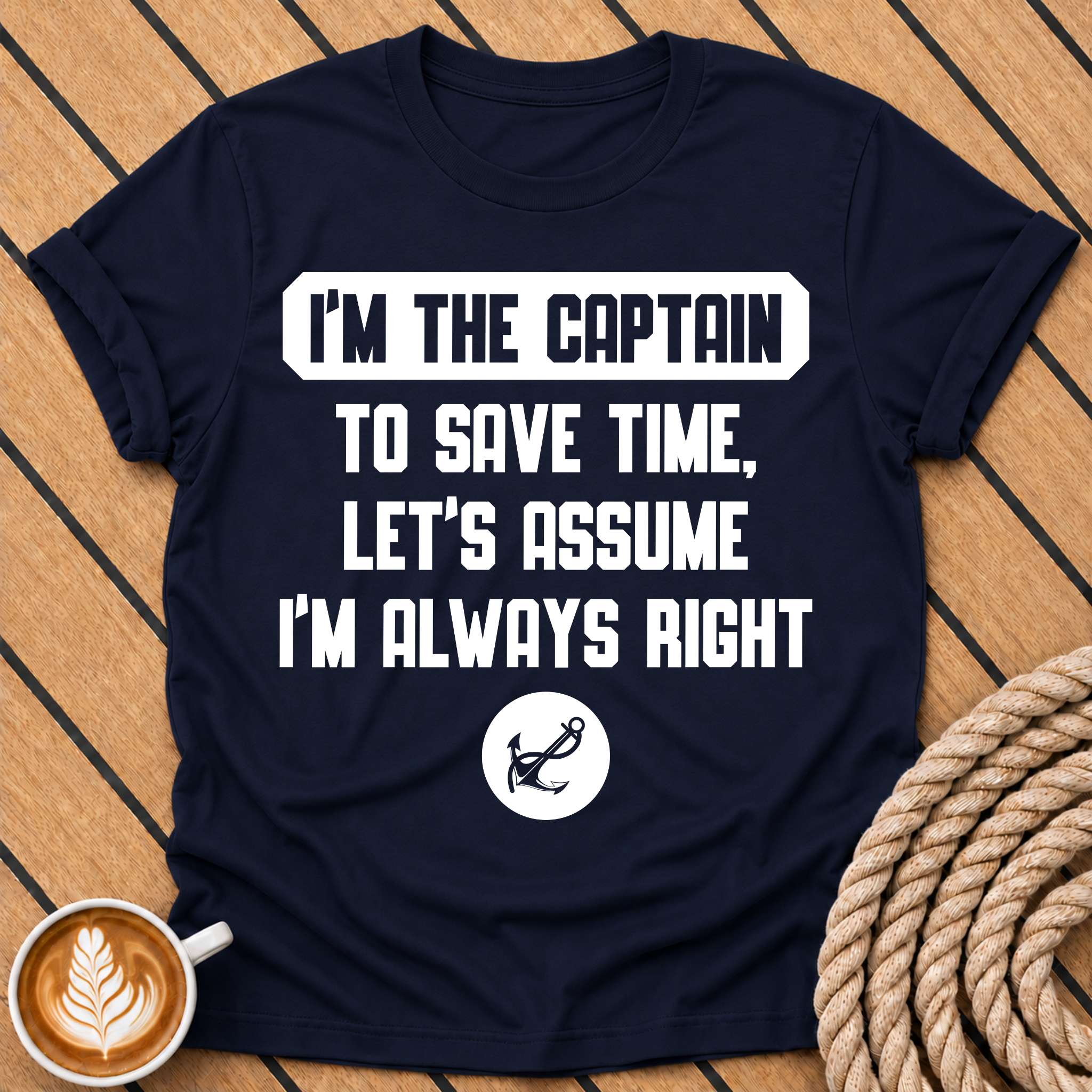 I'm the Captain To Save Time Let's Assume I'm Always Right Funny Captain Quote T-Shirt
