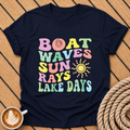 Boat Waves Sun Rays Lake Days Retro Summer Vibes T-Shirt