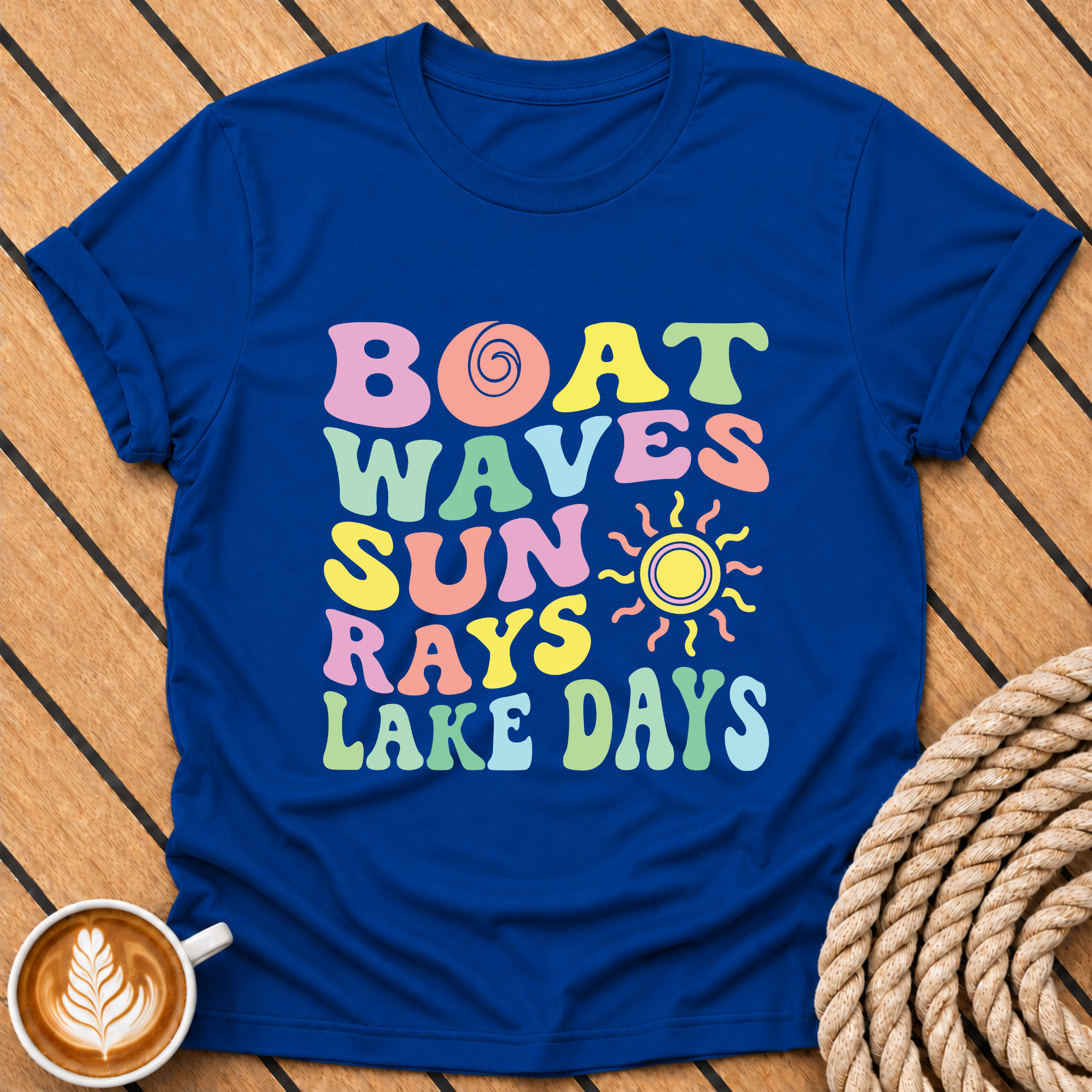 Boat Waves Sun Rays Lake Days Retro Summer Vibes T-Shirt