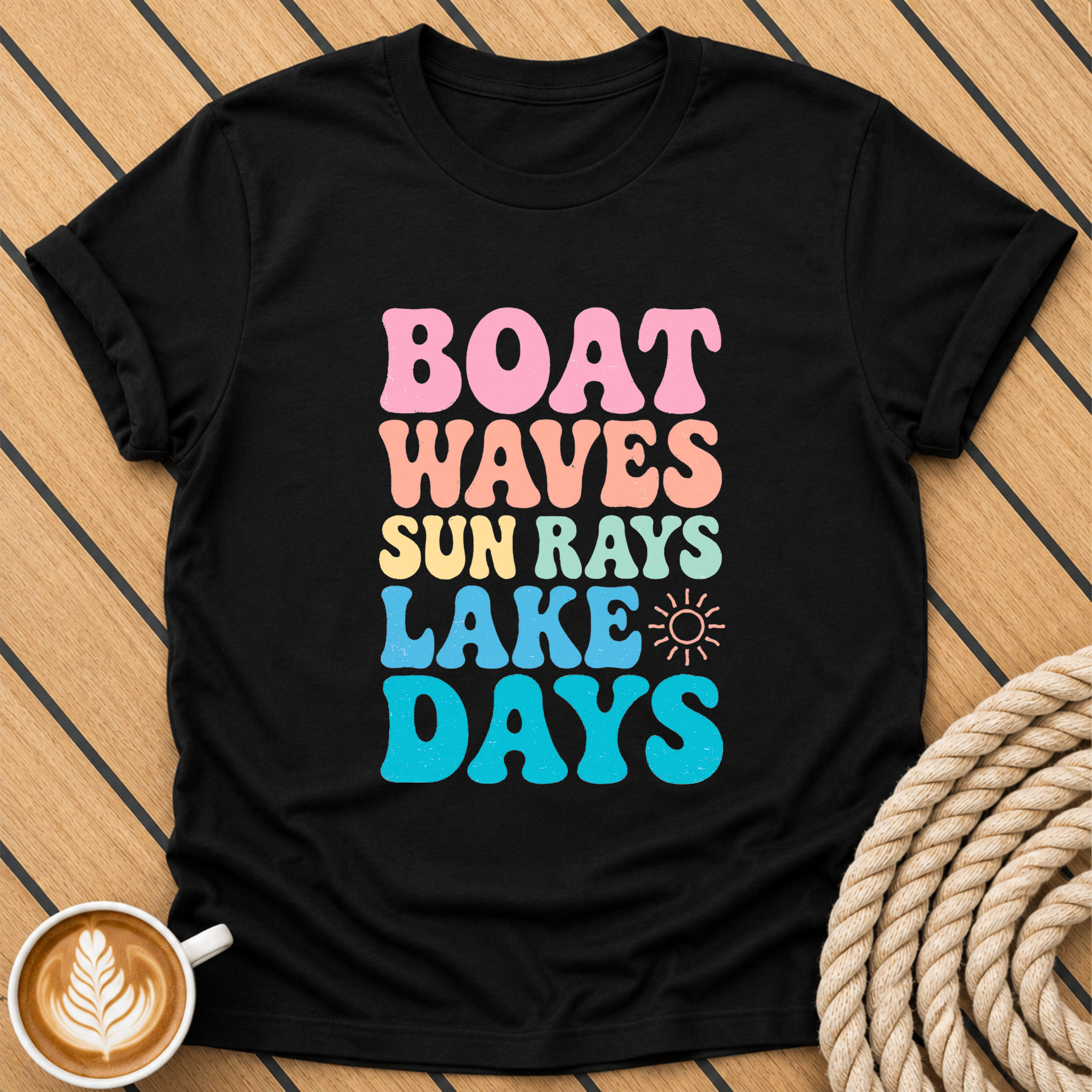 Boat Waves Sun Ray Lake Days Retro T-Shirt