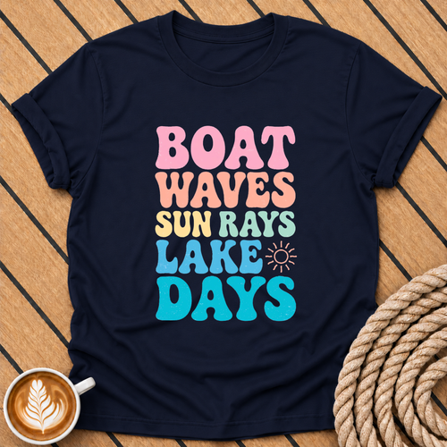 Boat Waves Sun Ray Lake Days Retro T-Shirt