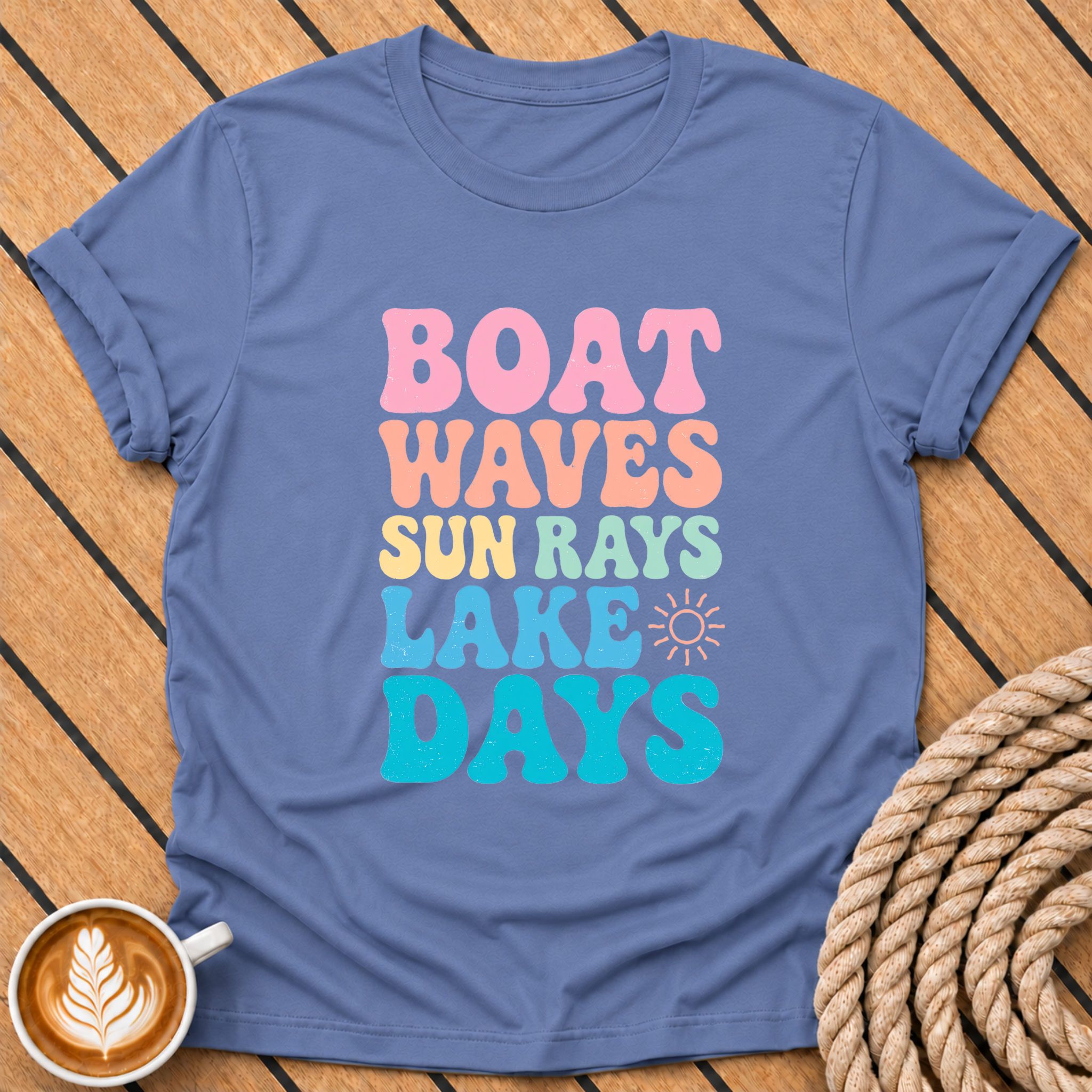 Boat Waves Sun Ray Lake Days Retro T-Shirt