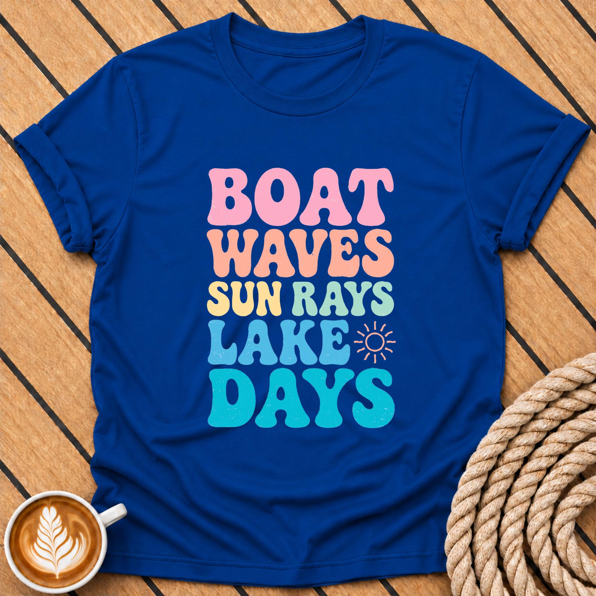 Boat Waves Sun Ray Lake Days Retro T-Shirt