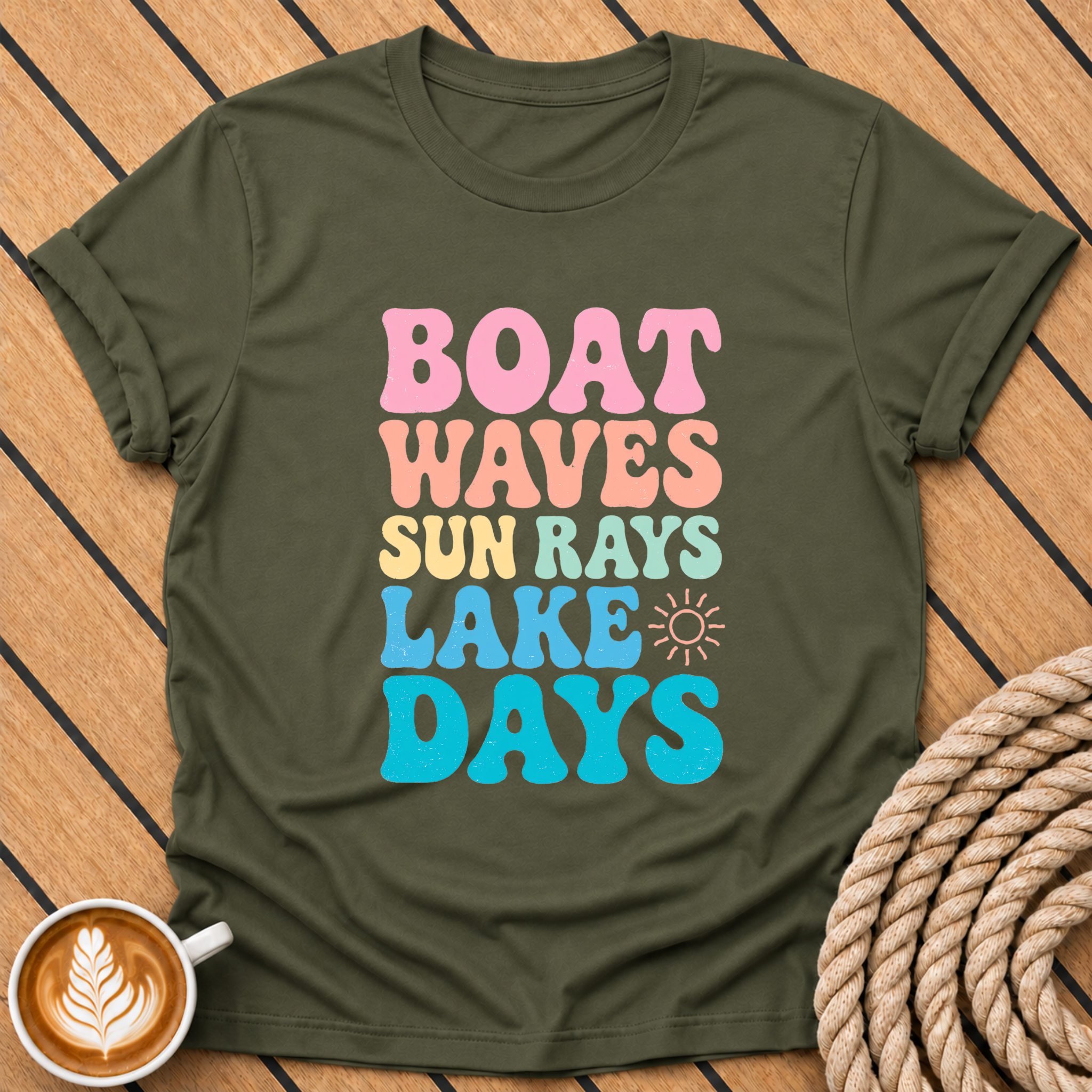 Boat Waves Sun Ray Lake Days Retro T-Shirt