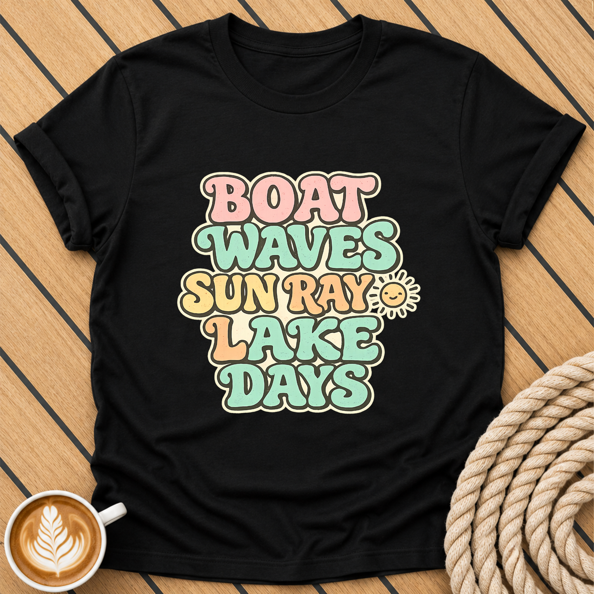 Boat Waves Sun Ray Retro Summer Lake Days T-Shirt