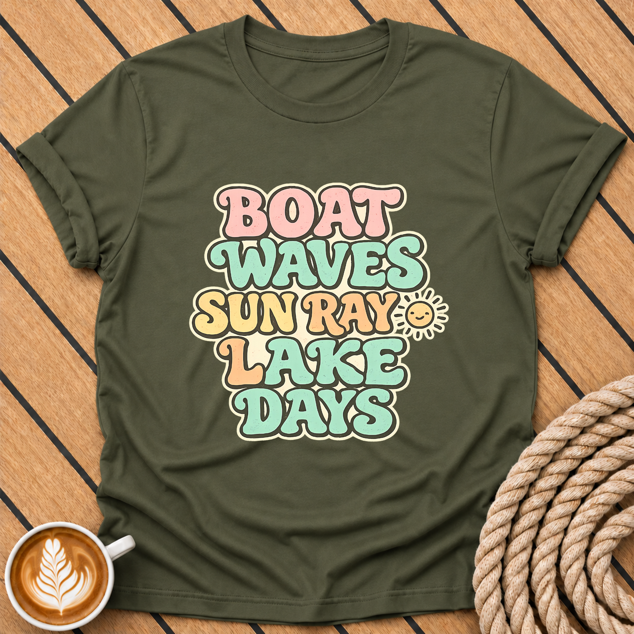 Boat Waves Sun Ray Retro Summer Lake Days T-Shirt