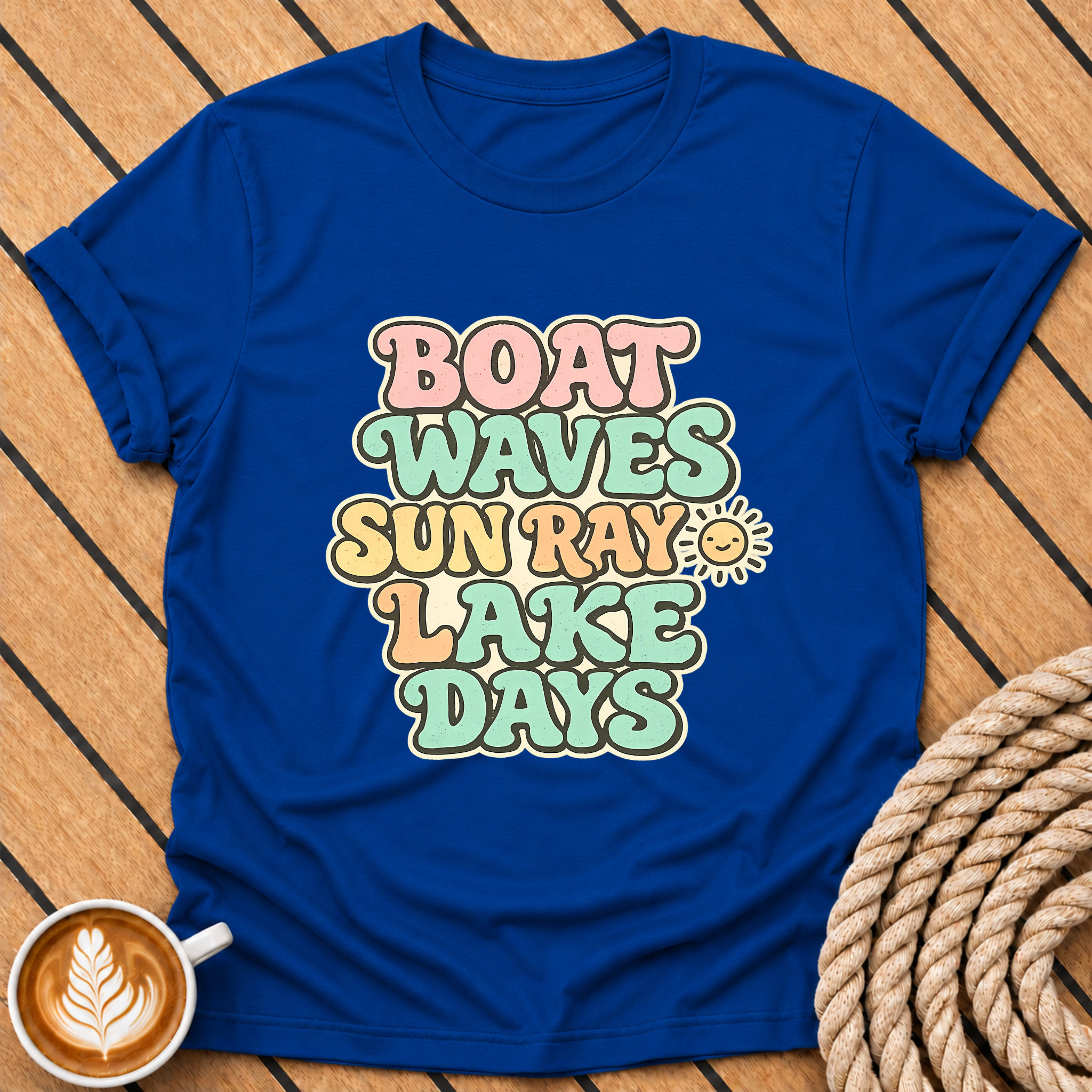 Boat Waves Sun Ray Retro Summer Lake Days T-Shirt