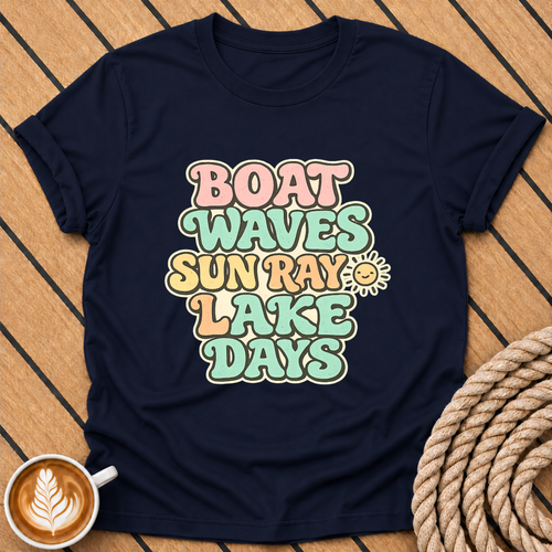 Boat Waves Sun Ray Retro Summer Lake Days T-Shirt