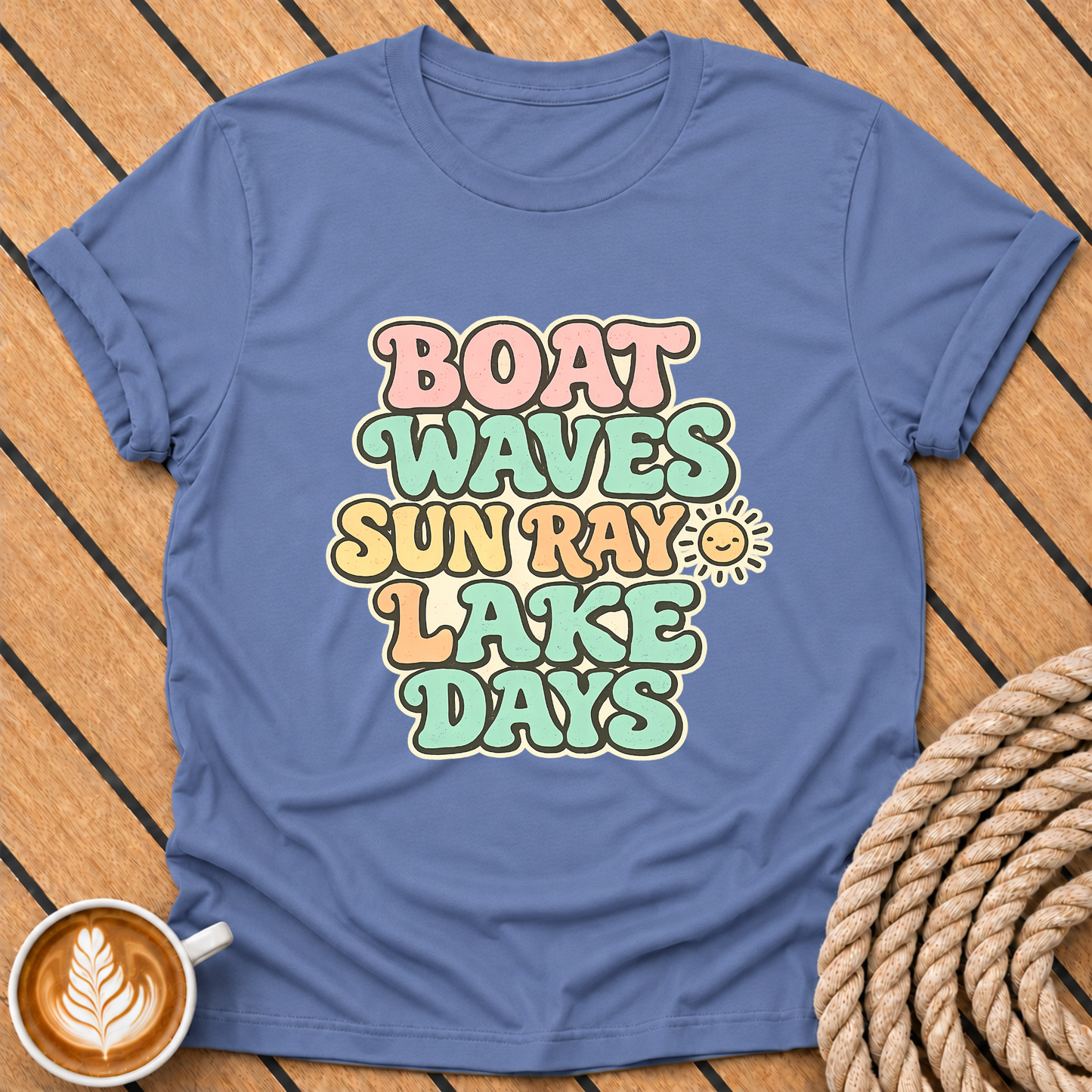 Boat Waves Sun Ray Retro Summer Lake Days T-Shirt