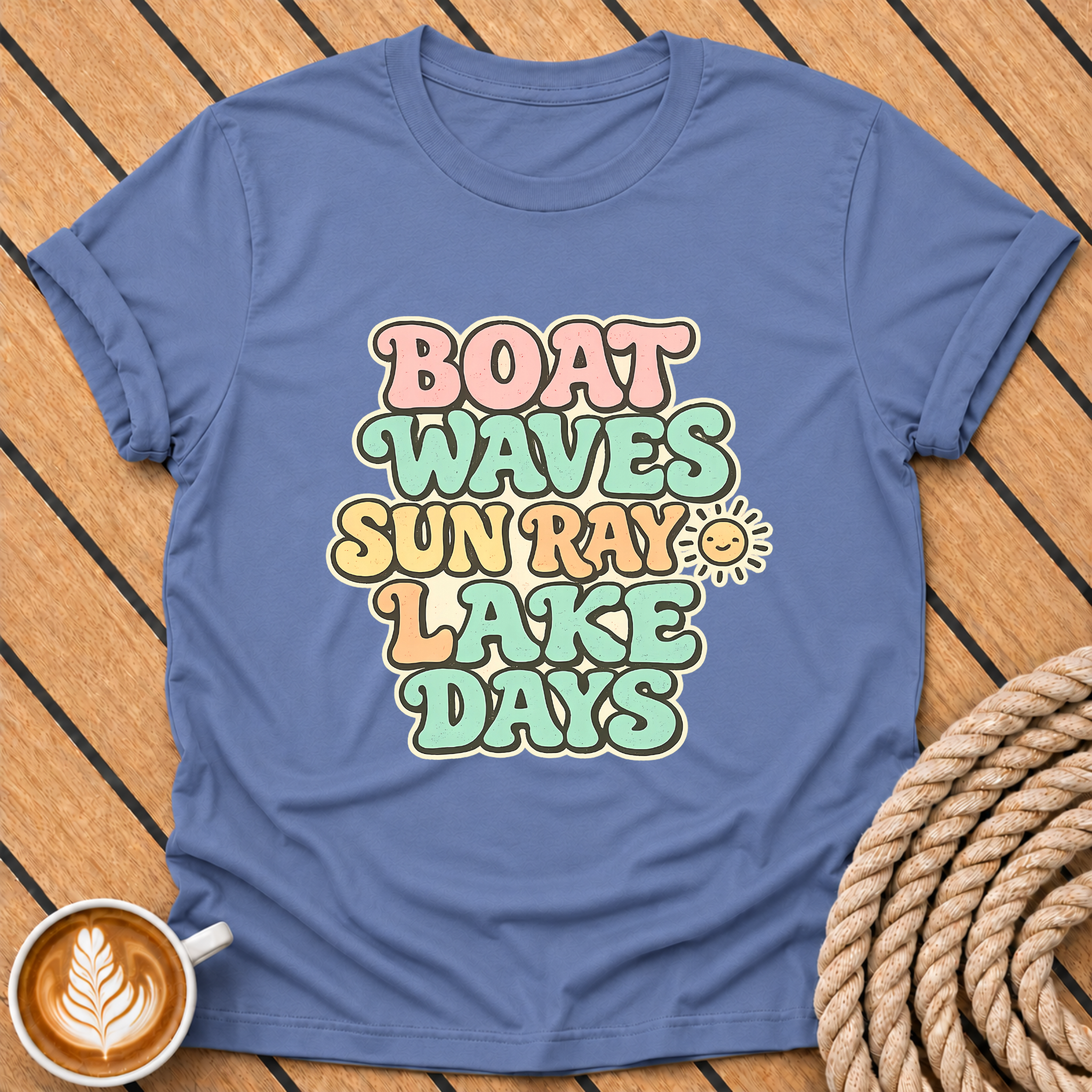 Boat Waves Sun Ray Retro Summer Lake Days T-Shirt