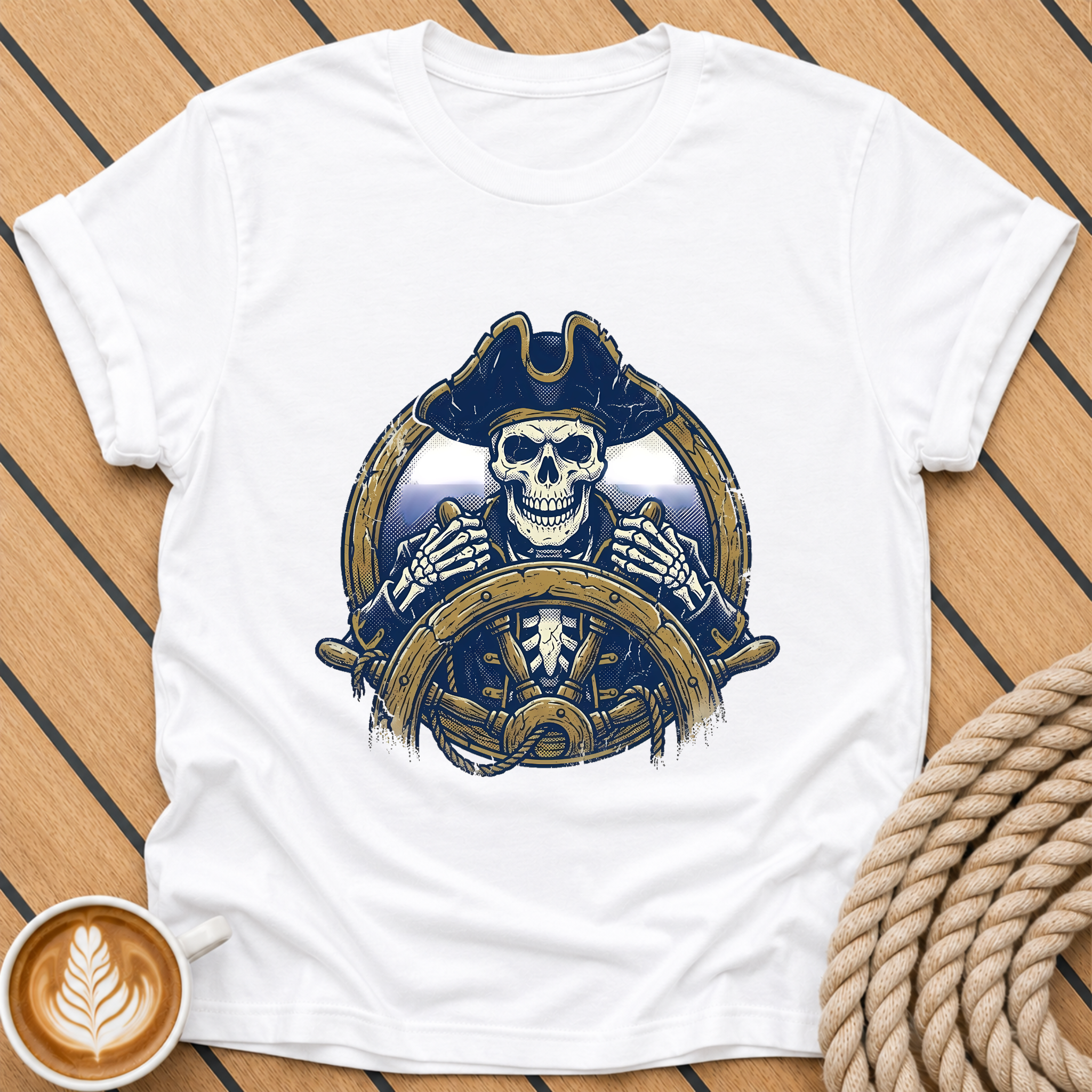 Pirate Skull Captain - Nautical Skeleton Helm Graphic T‑Shirt