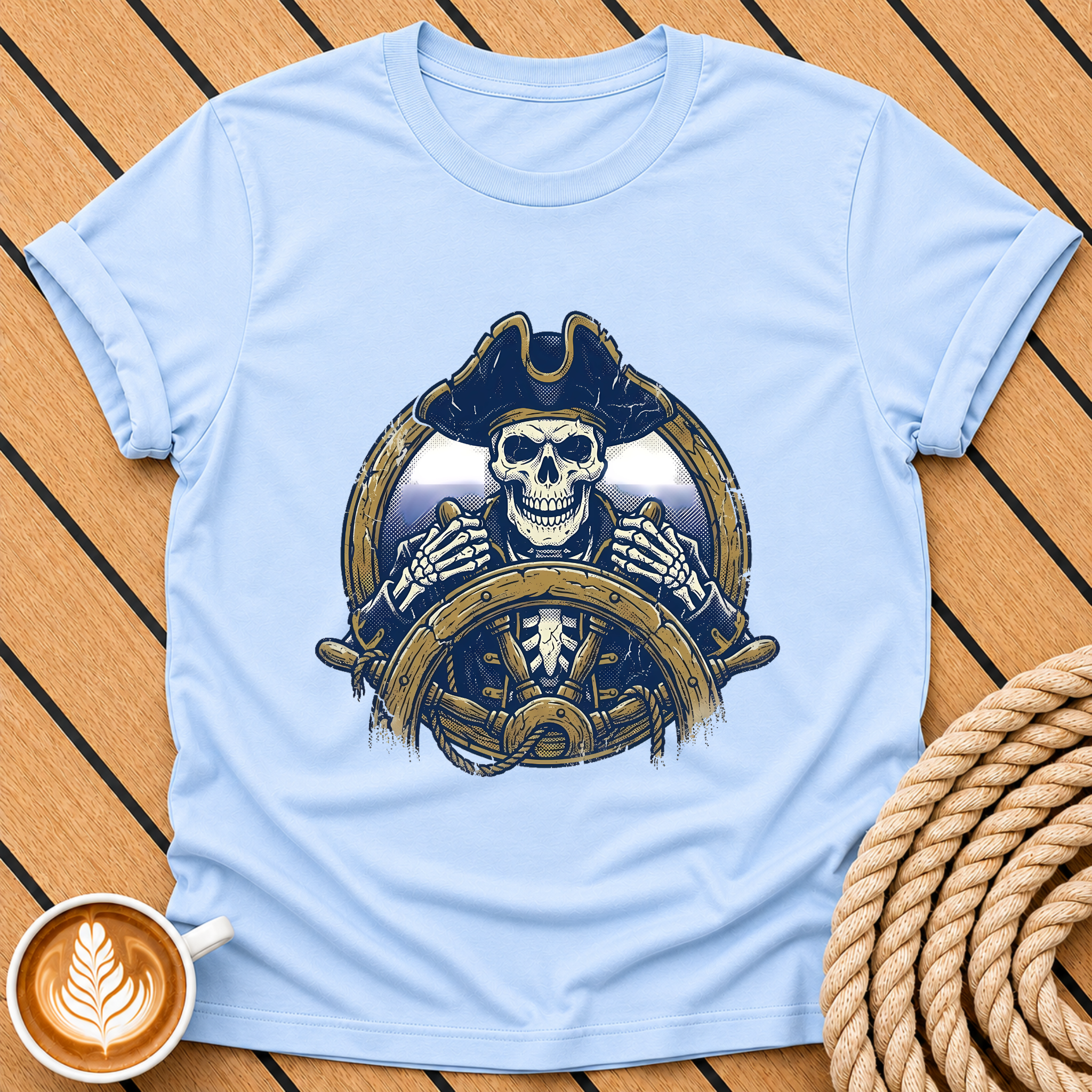 Pirate Skull Captain - Nautical Skeleton Helm Graphic T‑Shirt