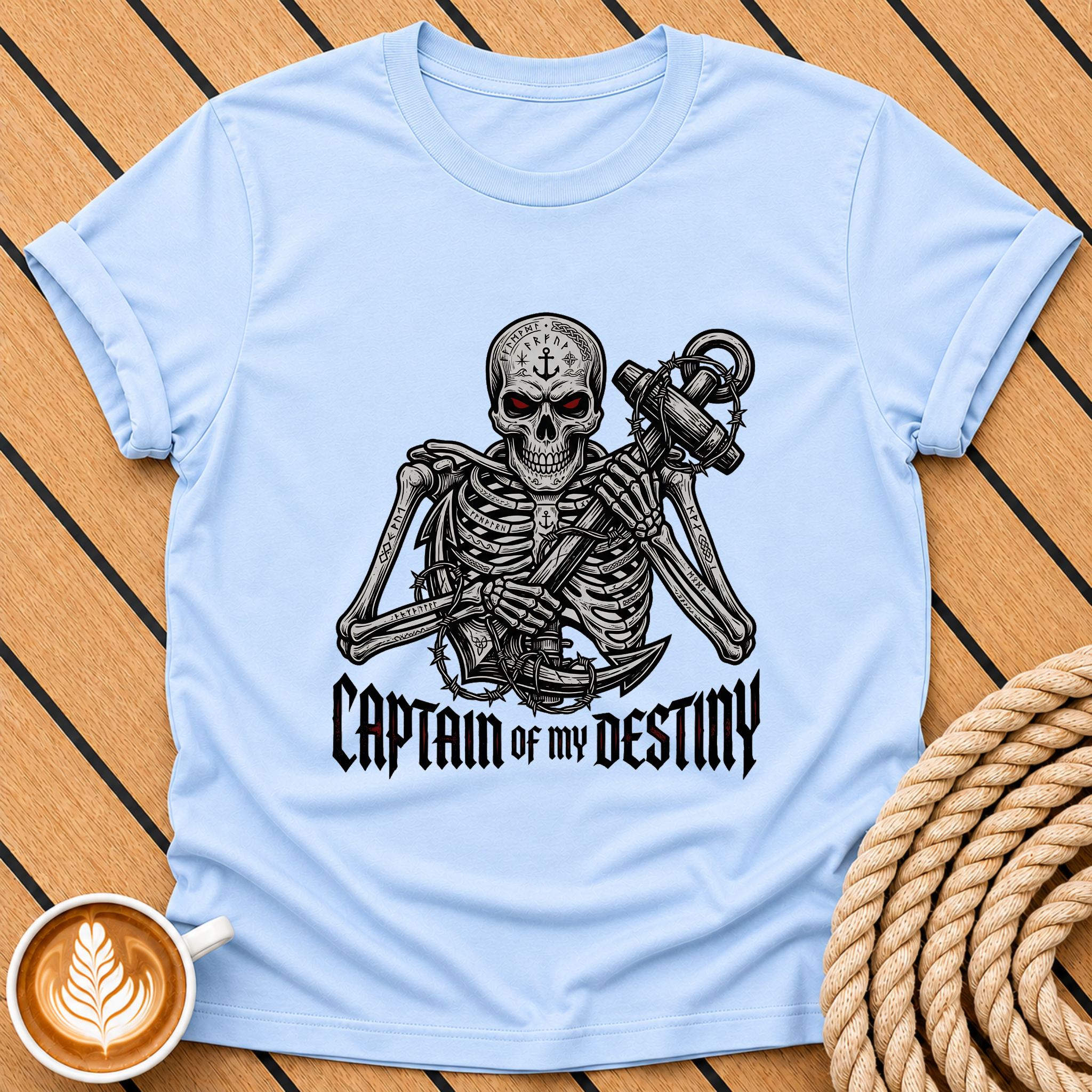 Captain of the Destiny Skull Skeleton - Nautical Pirate Graphic T-Shirt