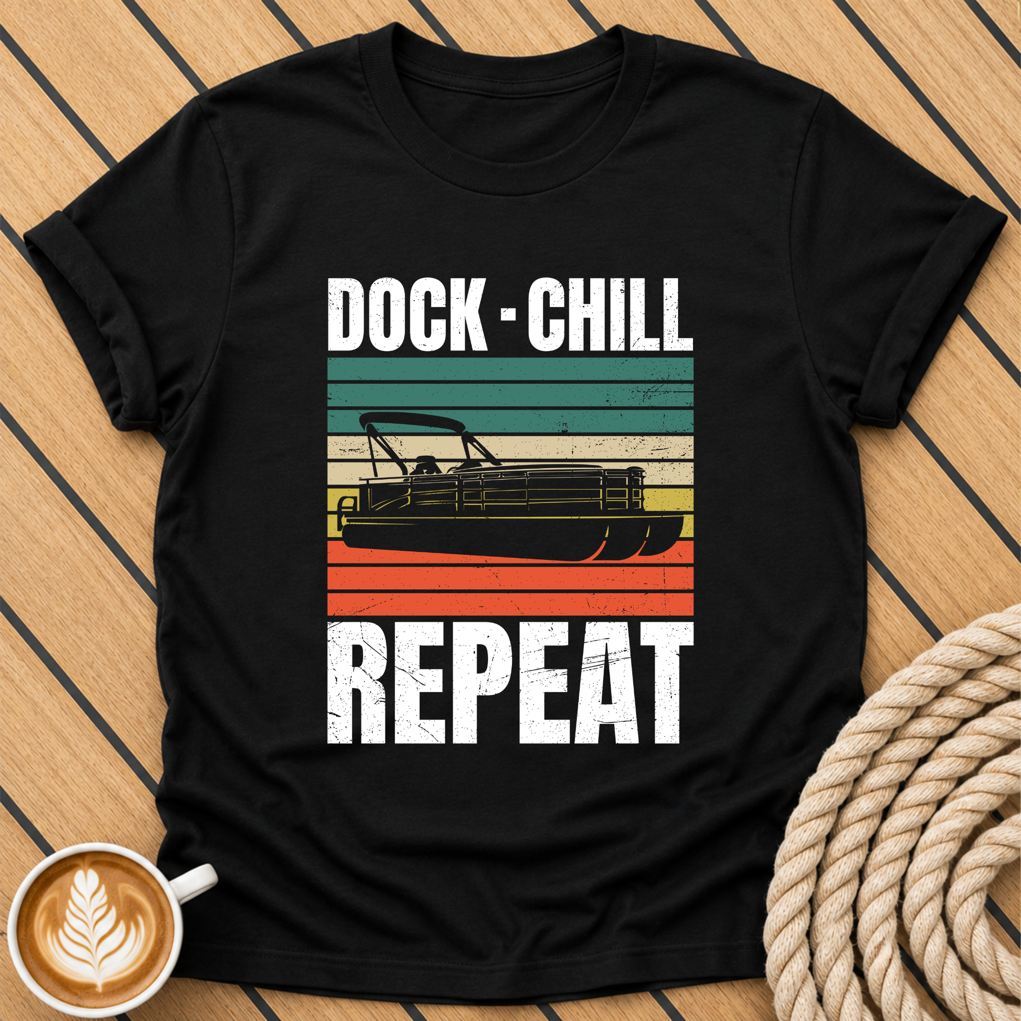 Dock • Chill • Repeat  Retro Pontoon Boat Lake T-Shirt