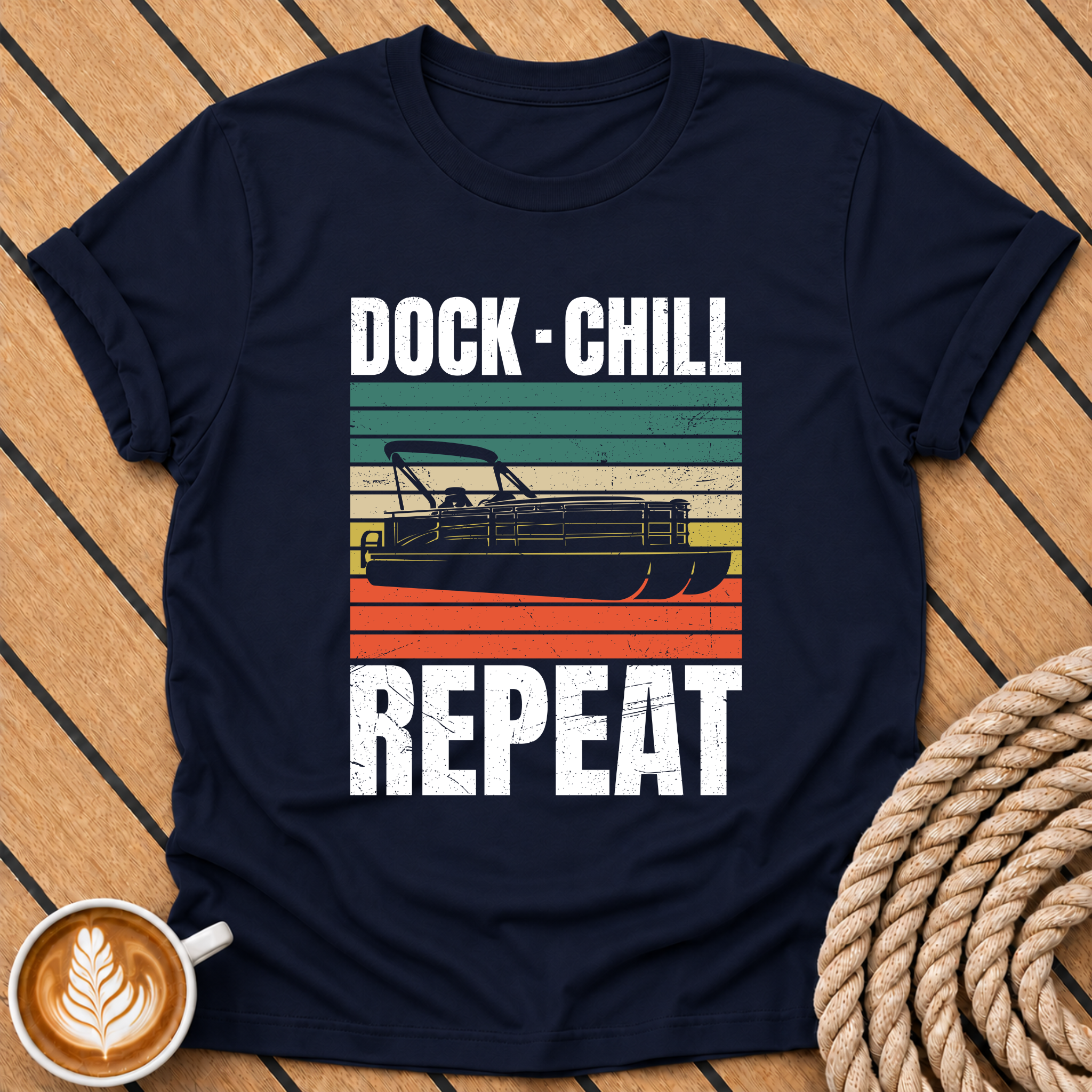 Dock • Chill • Repeat  Retro Pontoon Boat Lake T-Shirt