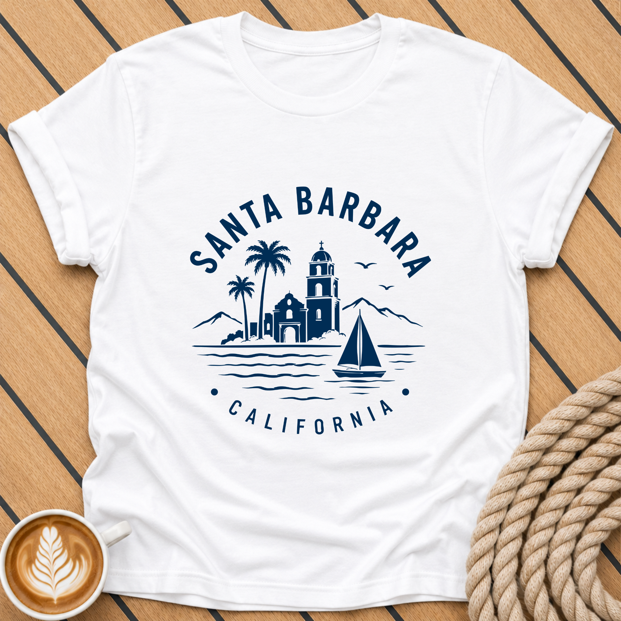 Santa Barbara Coastal T-Shirt — California Skyline & Palm Tree Tee
