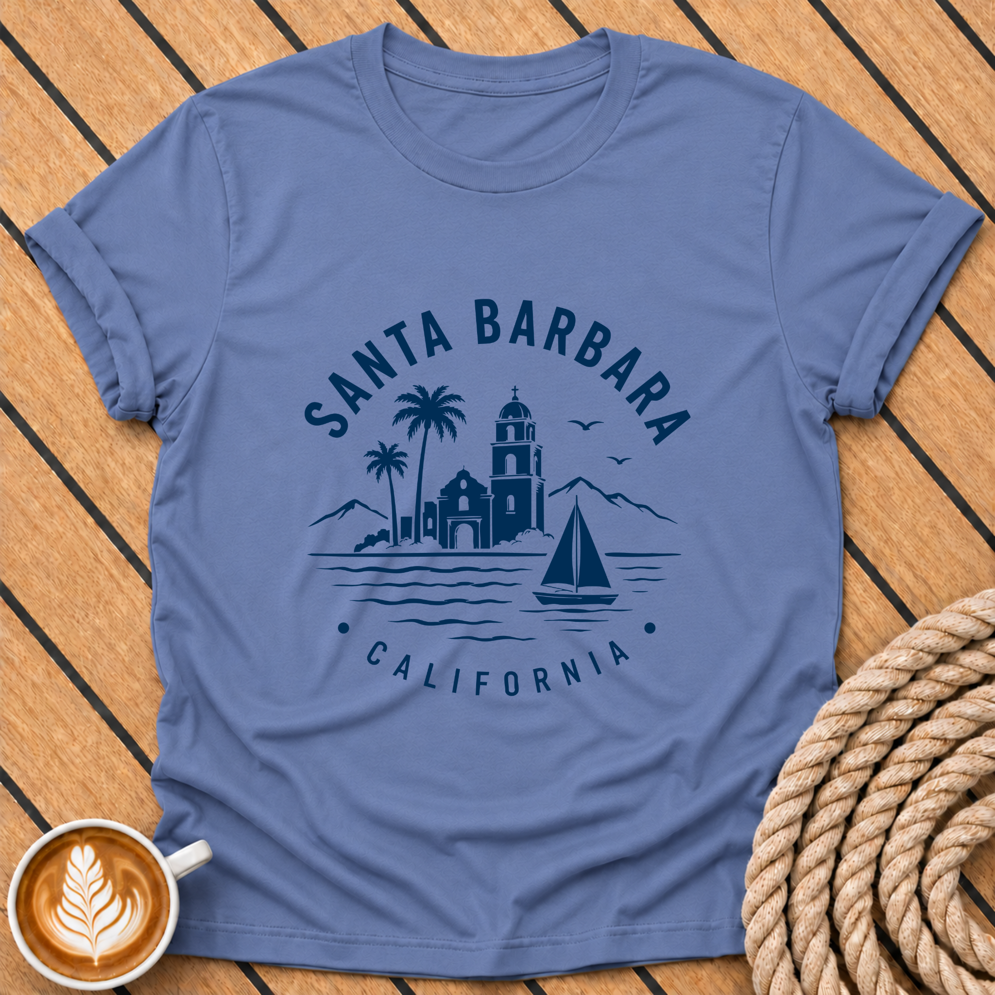 Santa Barbara Coastal T-Shirt — California Skyline & Palm Tree Tee
