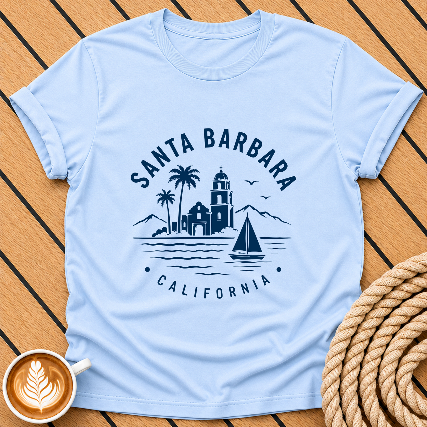 Santa Barbara Coastal T-Shirt — California Skyline & Palm Tree Tee