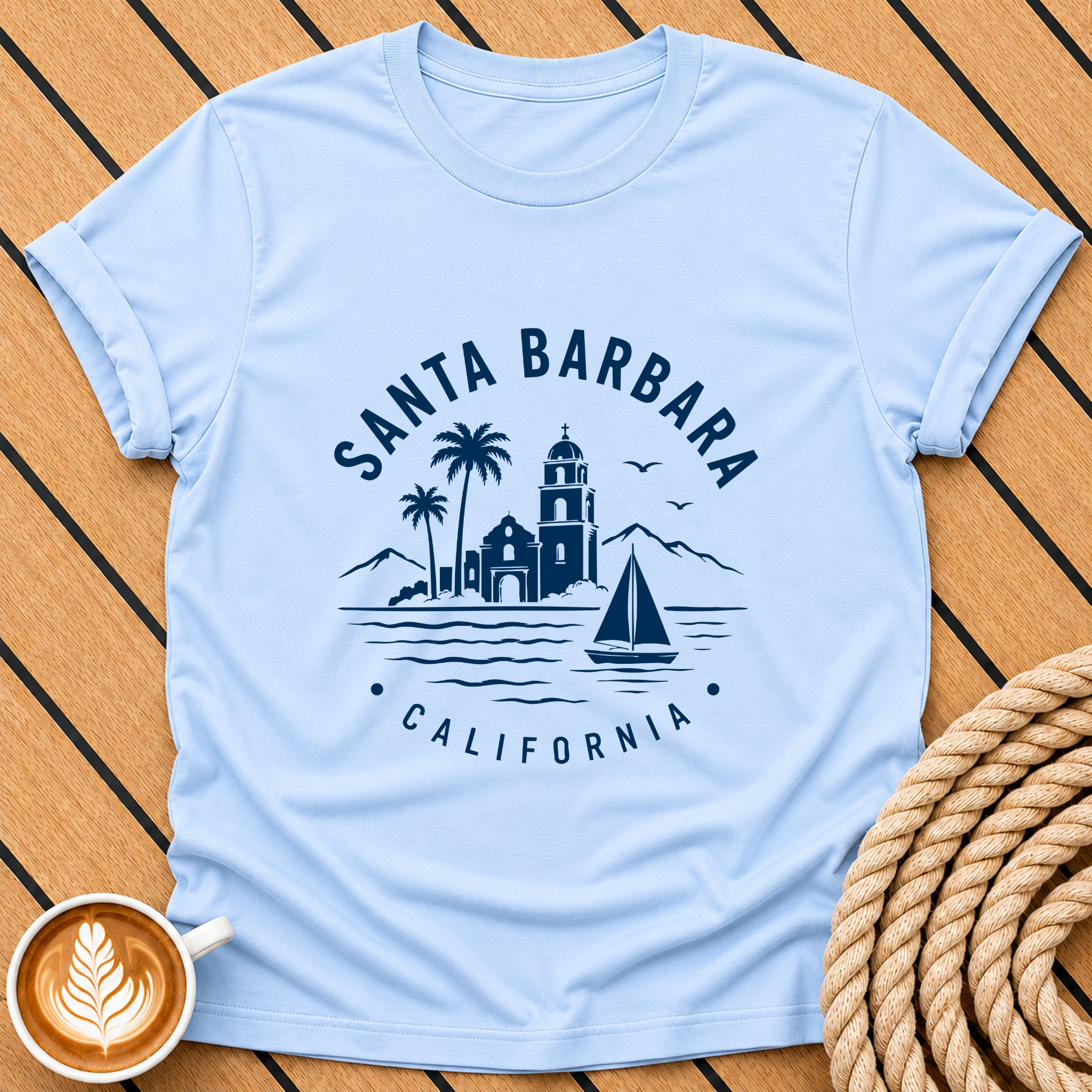 Santa Barbara Coastal T-Shirt — California Skyline & Palm Tree Tee
